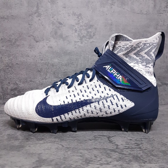 NIKE Alpha Menace Elite 2 Flyknit Football Cleats Mens Size 12.5 White Navy Blue